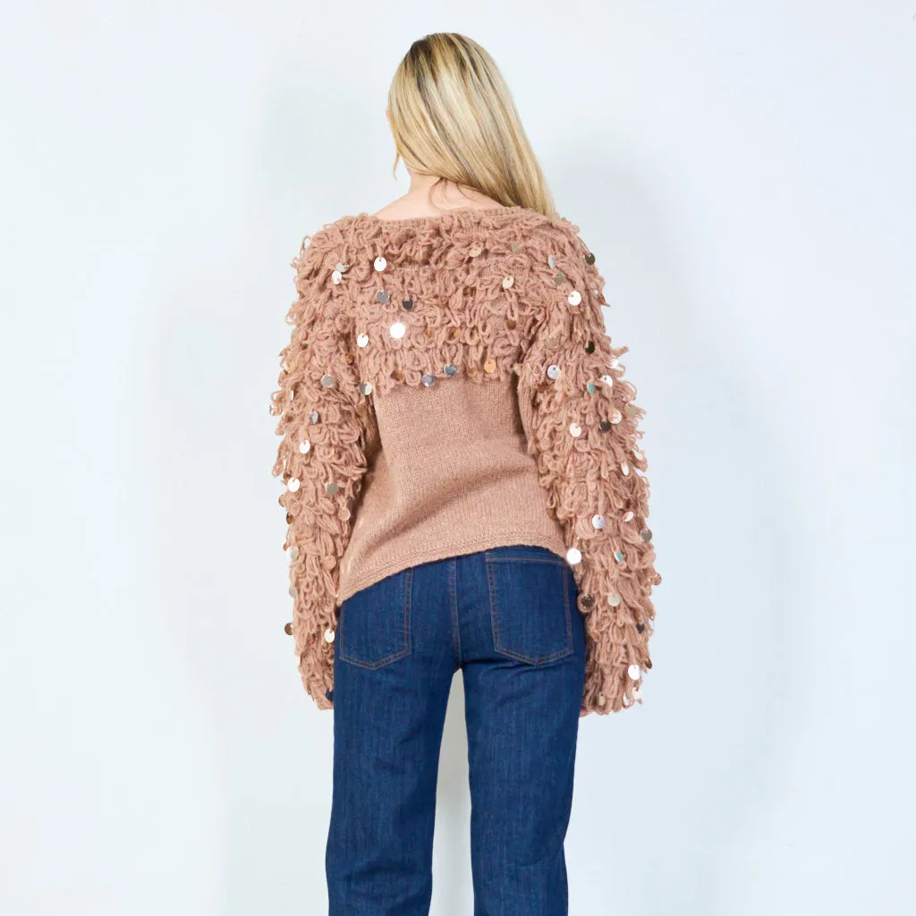 Unique loop yarn sweater with sequins wholesale