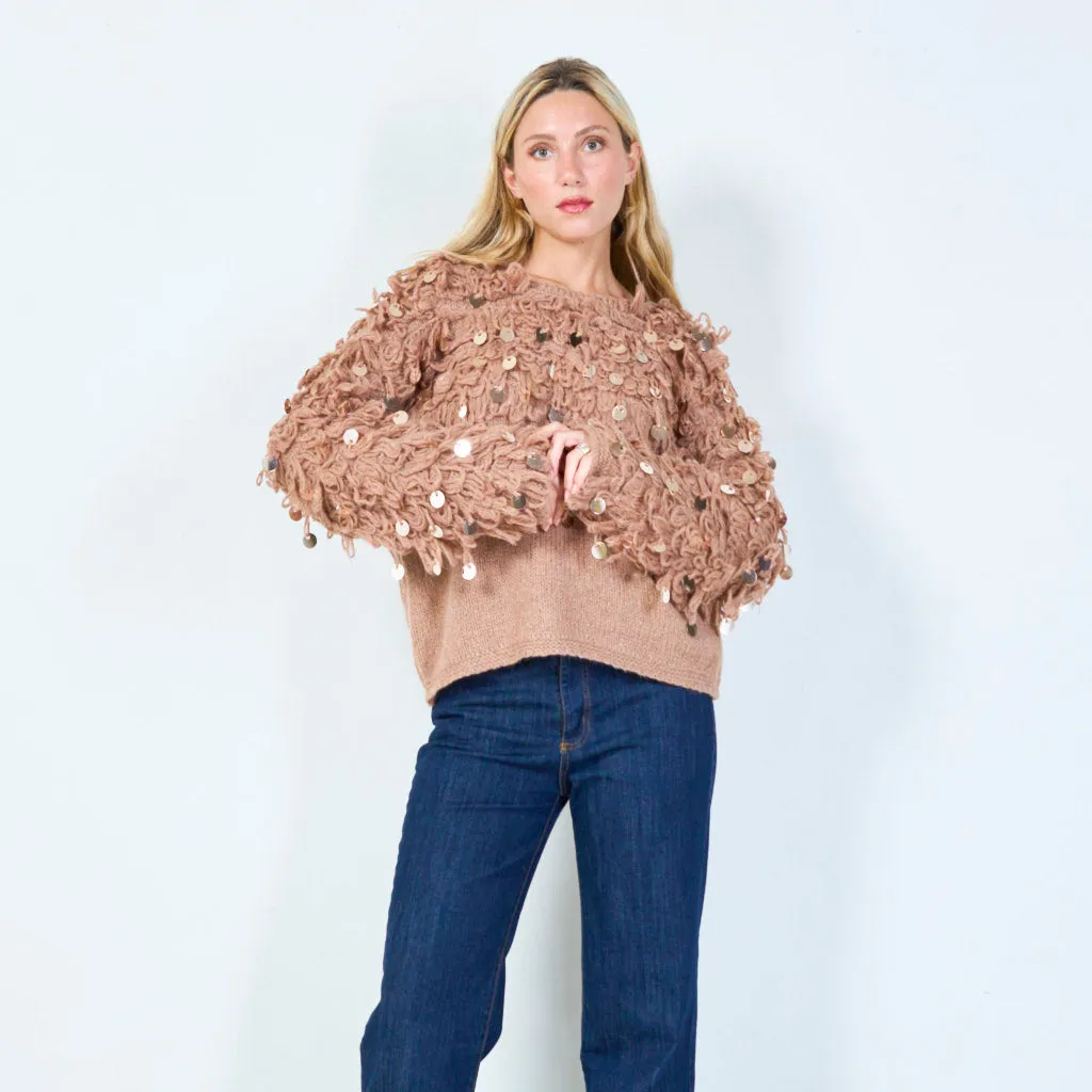 Unique loop yarn sweater with sequins wholesale
