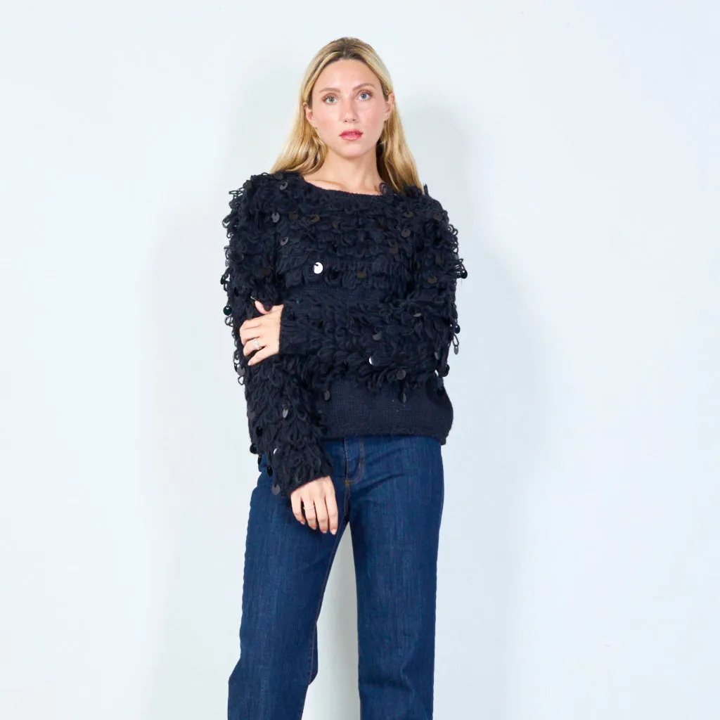 Unique loop yarn sweater with sequins wholesale