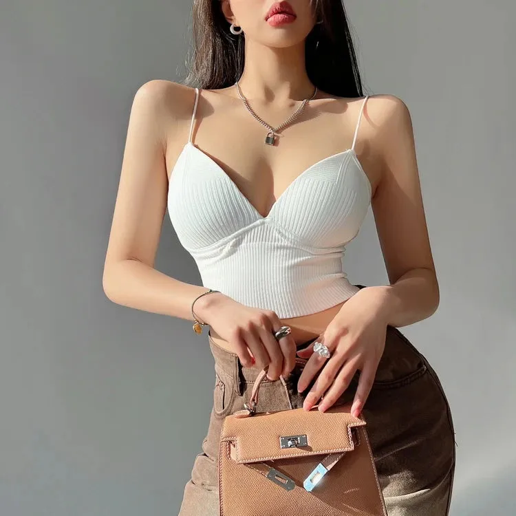V-Neck Camisole Women Sexy Stretch Push Up Bra with Chest Pads