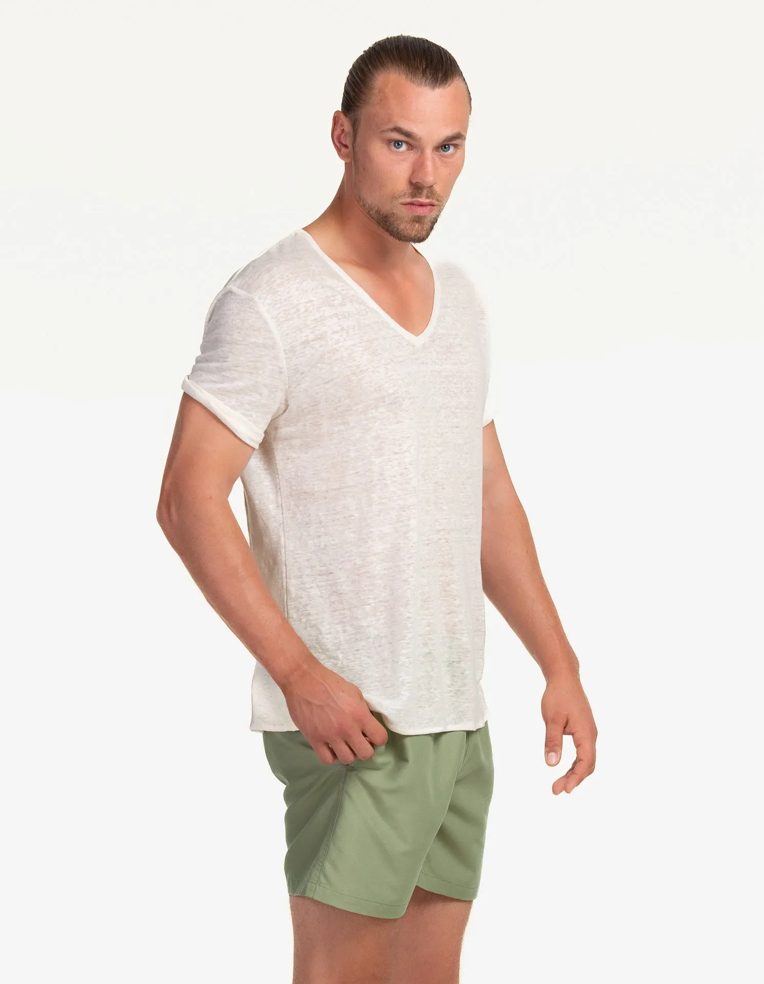 V-NECK LINEN BLANC