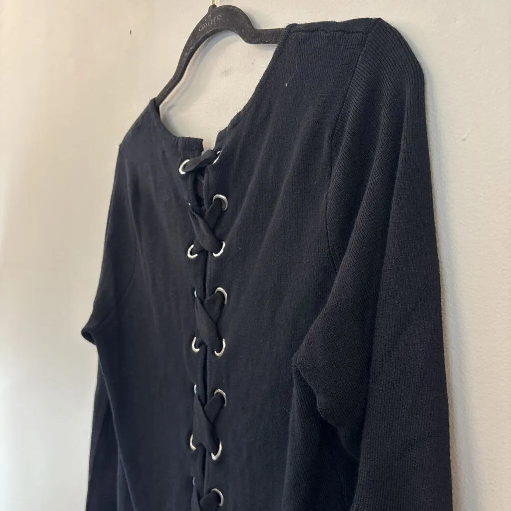 Venus Black Long Sleeve Lace Up Back Top Extra Large