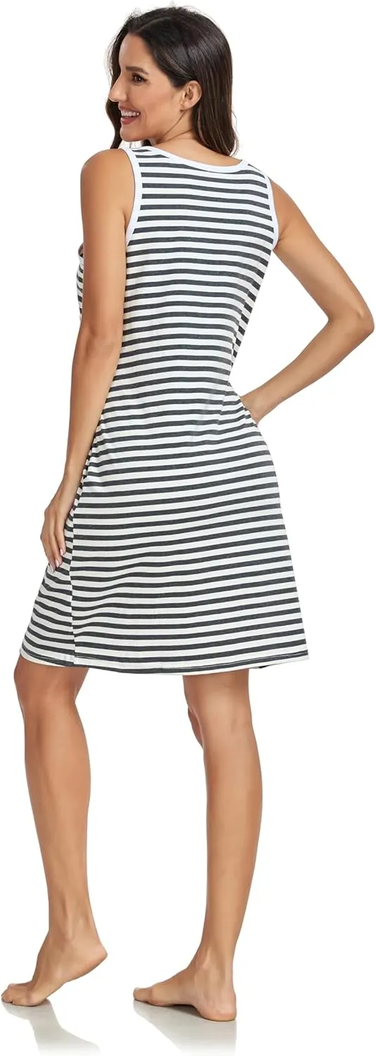 VintageClothing Womens Casual Summer Dress 2025 Loose Tank Striped T-Shirt Dresses Sleeveless Sundress with Pockets