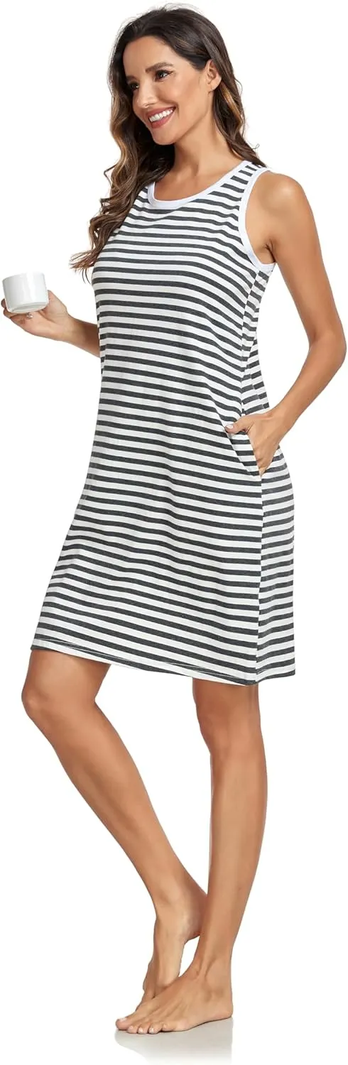 VintageClothing Womens Casual Summer Dress 2025 Loose Tank Striped T-Shirt Dresses Sleeveless Sundress with Pockets