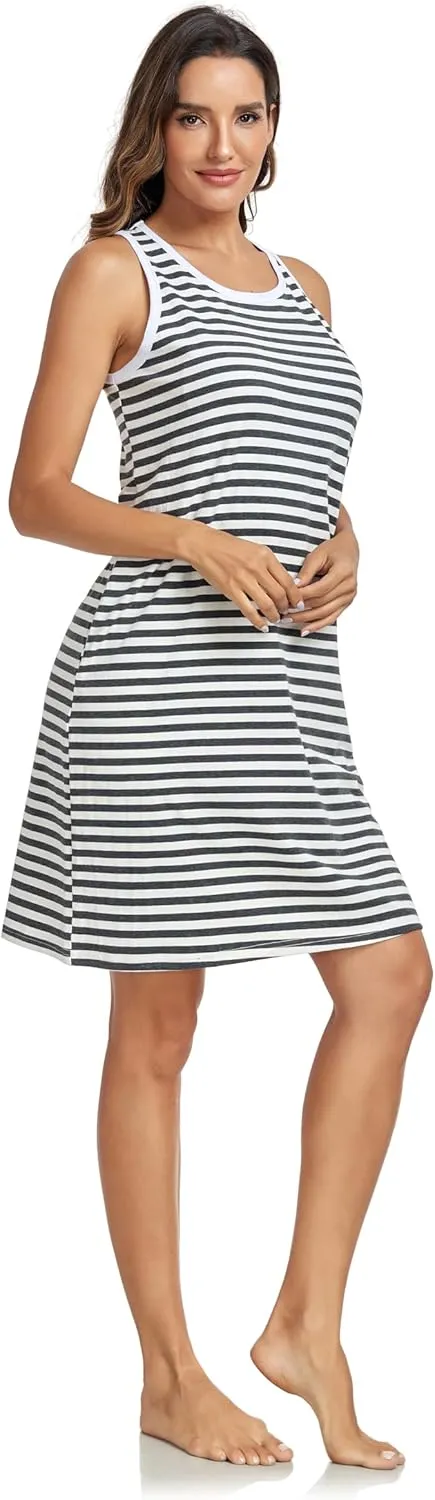 VintageClothing Womens Casual Summer Dress 2025 Loose Tank Striped T-Shirt Dresses Sleeveless Sundress with Pockets