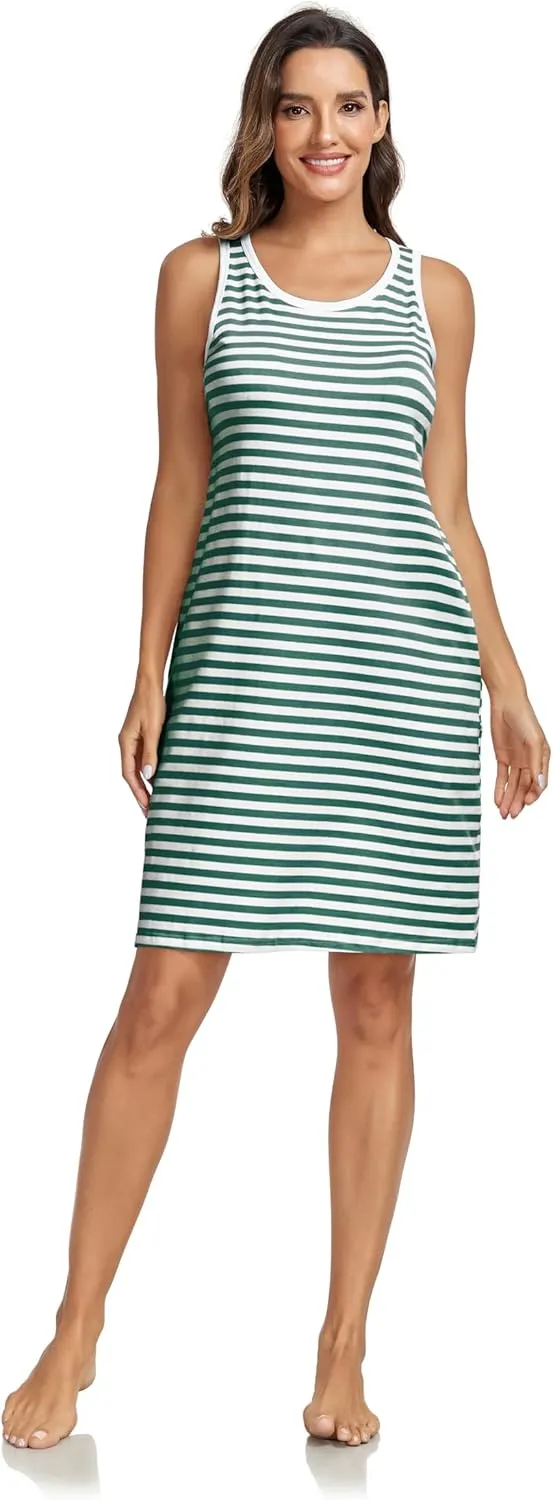 VintageClothing Womens Casual Summer Dress 2025 Loose Tank Striped T-Shirt Dresses Sleeveless Sundress with Pockets