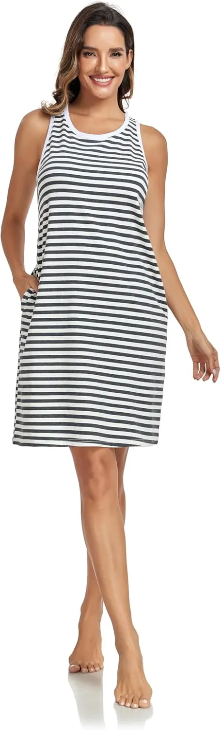 VintageClothing Womens Casual Summer Dress 2025 Loose Tank Striped T-Shirt Dresses Sleeveless Sundress with Pockets
