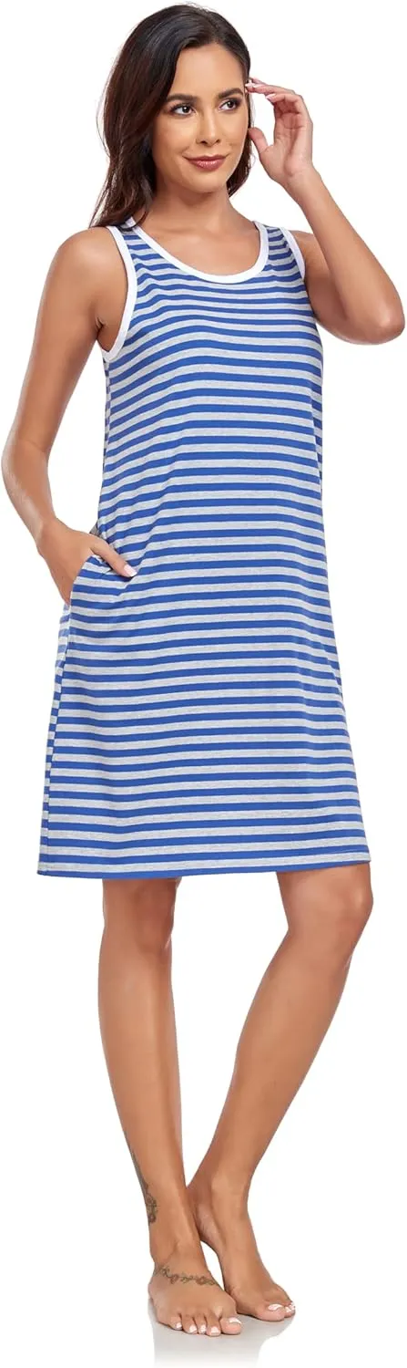 VintageClothing Womens Casual Summer Dress 2025 Loose Tank Striped T-Shirt Dresses Sleeveless Sundress with Pockets