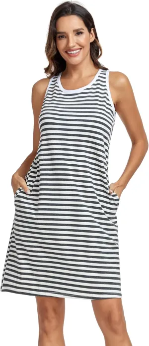 VintageClothing Womens Casual Summer Dress 2025 Loose Tank Striped T-Shirt Dresses Sleeveless Sundress with Pockets