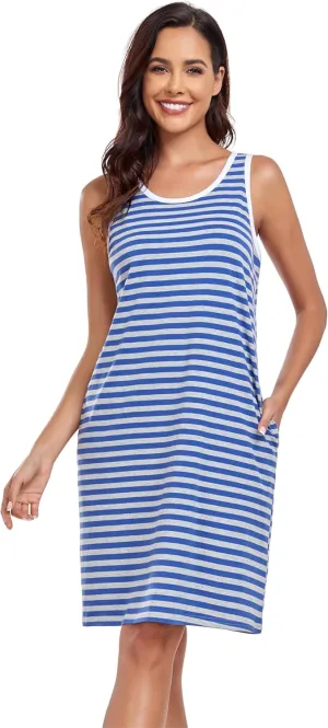 VintageClothing Womens Casual Summer Dress 2025 Loose Tank Striped T-Shirt Dresses Sleeveless Sundress with Pockets