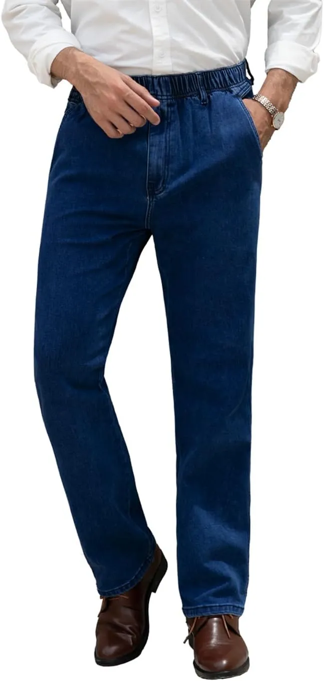 voeeron Mens Elastic Waist Jeans Relaxed Fit Denim Pants Casual Mens Elastic Waist Pants