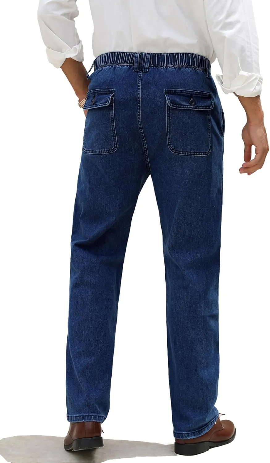 voeeron Mens Elastic Waist Jeans Relaxed Fit Denim Pants Casual Mens Elastic Waist Pants