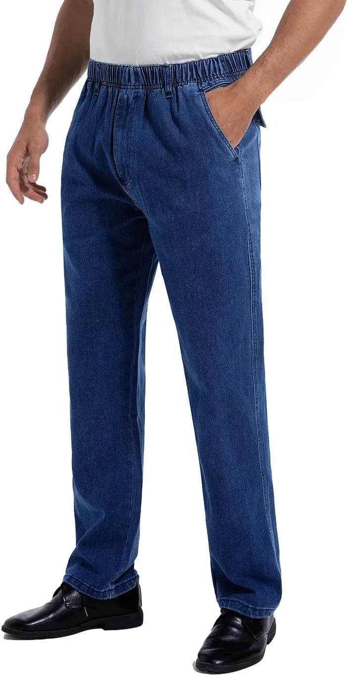 voeeron Mens Elastic Waist Jeans Relaxed Fit Denim Pants Casual Mens Elastic Waist Pants
