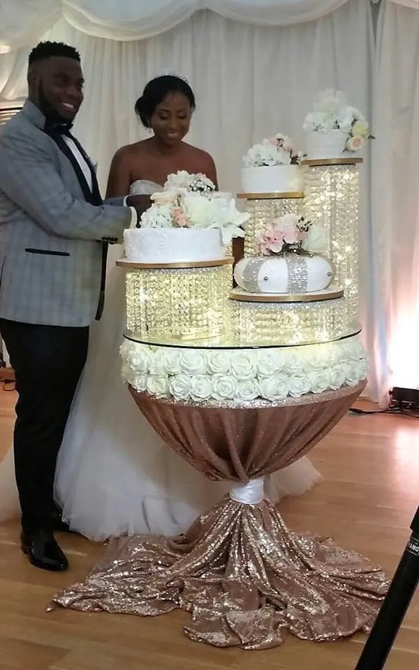 Wedding cake stand [ Crystal cake stand, 4 tiers crystal wedding cake holder cascading display stand plus LED lights by Crystal wedding uk
