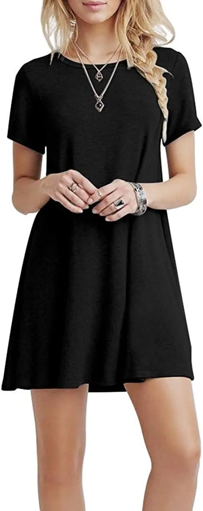 WNEEDU Women's Summer Casual T Shirt Dresses Short Sleeve Swing Dress with Pockets