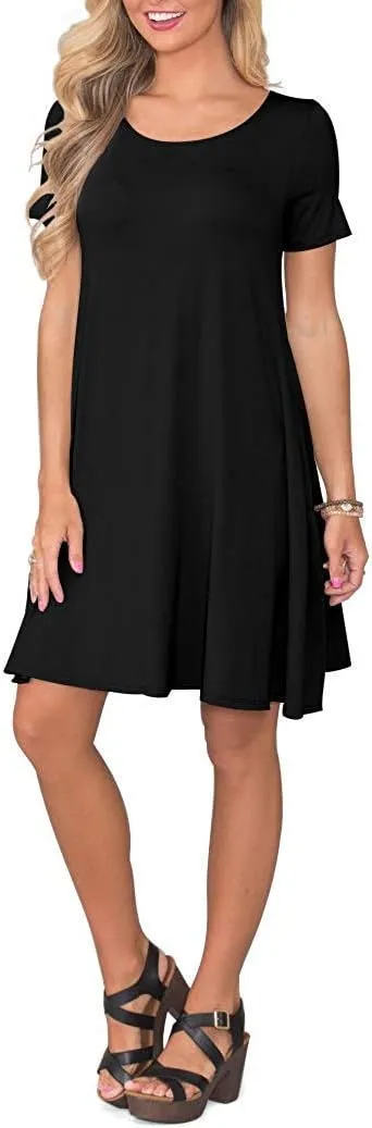 WNEEDU Women's Summer Casual T Shirt Dresses Short Sleeve Swing Dress with Pockets