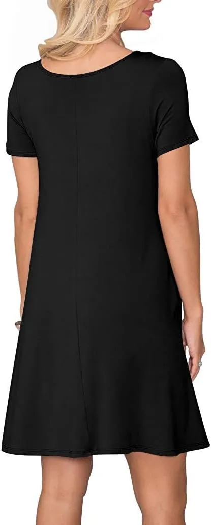 WNEEDU Women's Summer Casual T Shirt Dresses Short Sleeve Swing Dress with Pockets