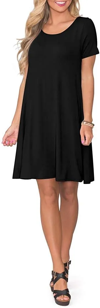 WNEEDU Women's Summer Casual T Shirt Dresses Short Sleeve Swing Dress with Pockets