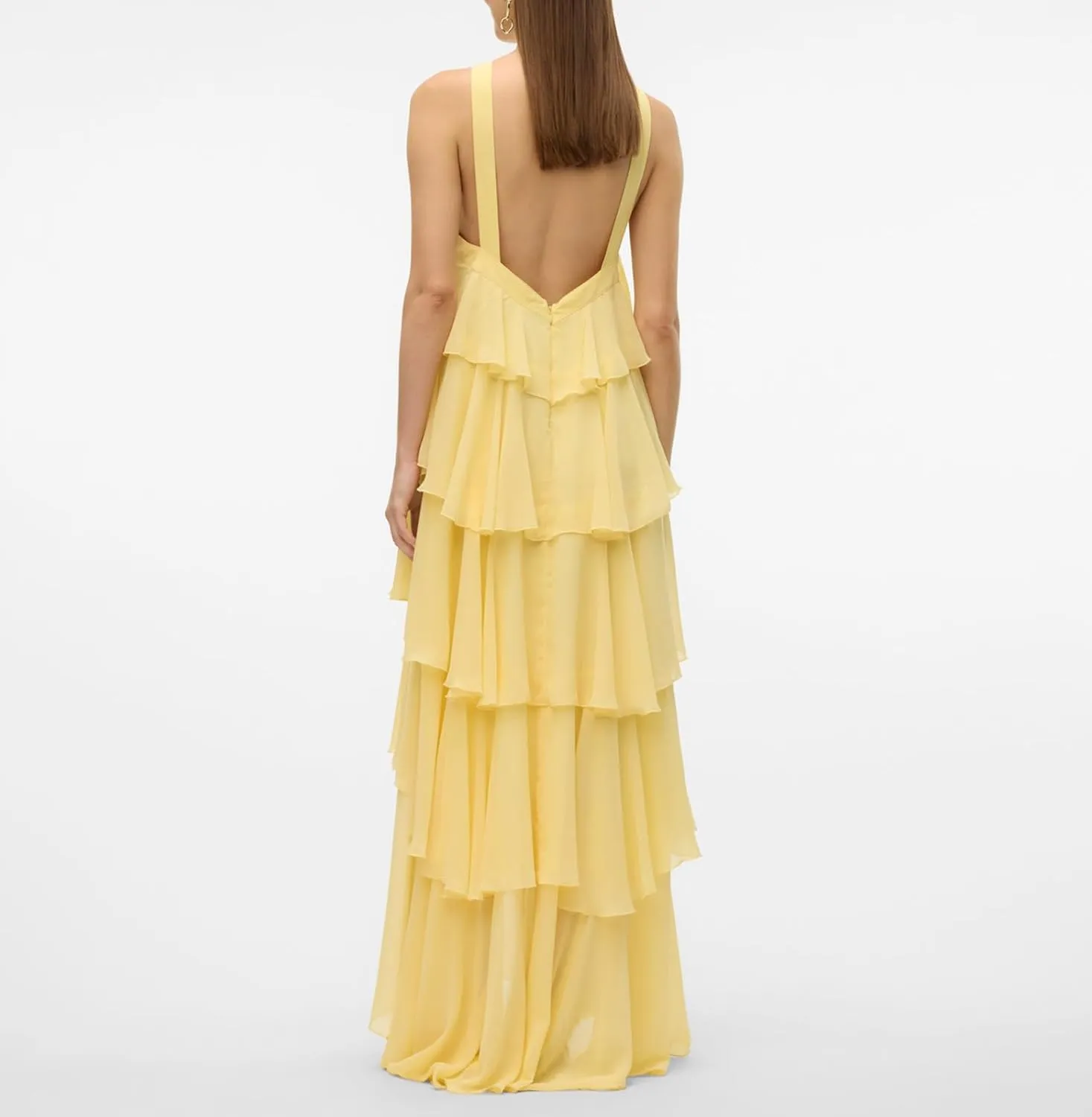 Women Backless Summer Dresses Ruffle Tiered Layed Chiffon Dresses Flowy Swing Floral Maxi Dress Beach Sundress