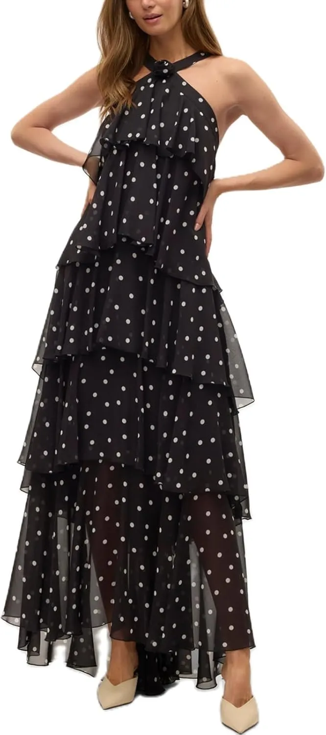 Women Backless Summer Dresses Ruffle Tiered Layed Chiffon Dresses Flowy Swing Floral Maxi Dress Beach Sundress