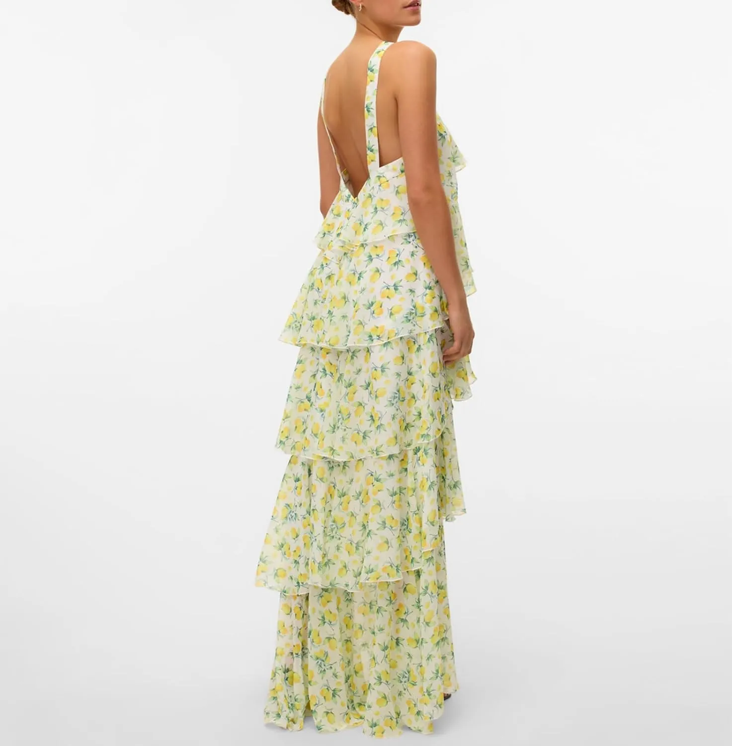 Women Backless Summer Dresses Ruffle Tiered Layed Chiffon Dresses Flowy Swing Floral Maxi Dress Beach Sundress