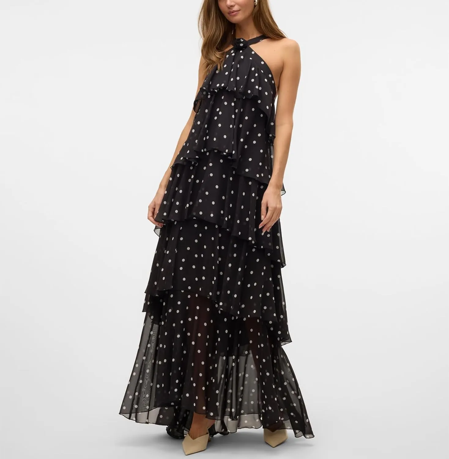 Women Backless Summer Dresses Ruffle Tiered Layed Chiffon Dresses Flowy Swing Floral Maxi Dress Beach Sundress