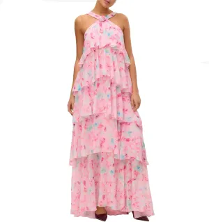 Women Backless Summer Dresses Ruffle Tiered Layed Chiffon Dresses Flowy Swing Floral Maxi Dress Beach Sundress