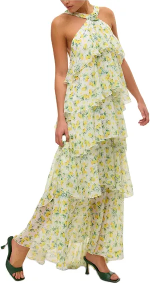 Women Backless Summer Dresses Ruffle Tiered Layed Chiffon Dresses Flowy Swing Floral Maxi Dress Beach Sundress
