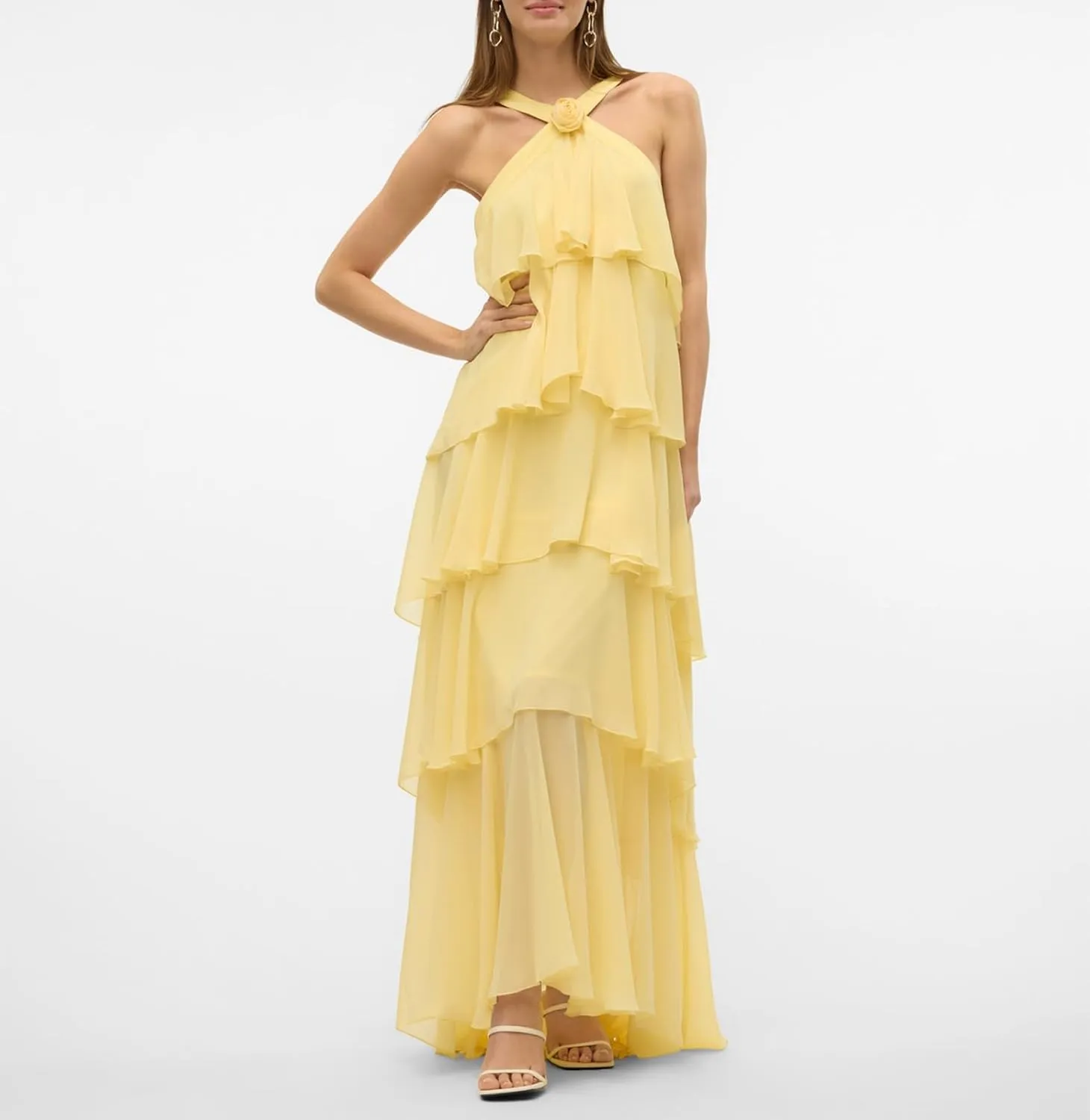 Women Backless Summer Dresses Ruffle Tiered Layed Chiffon Dresses Flowy Swing Floral Maxi Dress Beach Sundress