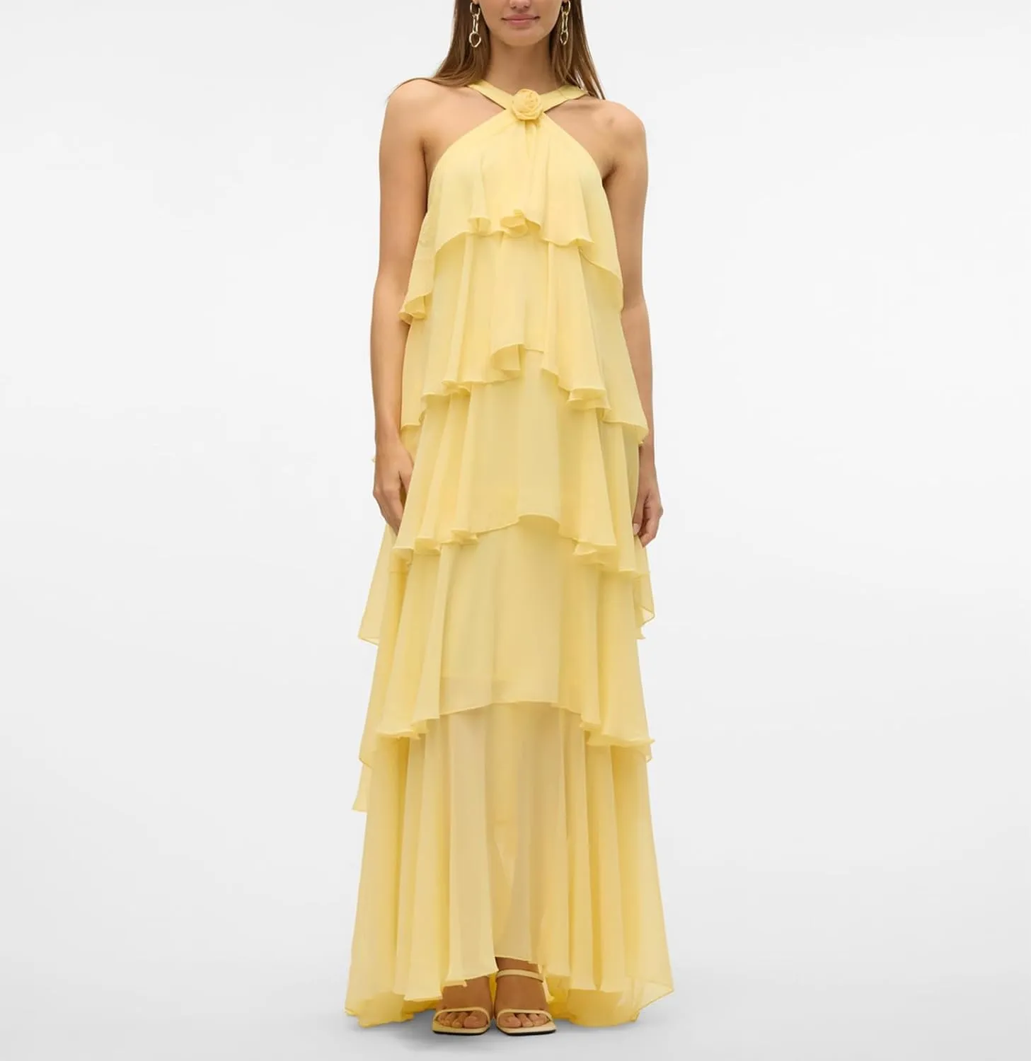 Women Backless Summer Dresses Ruffle Tiered Layed Chiffon Dresses Flowy Swing Floral Maxi Dress Beach Sundress