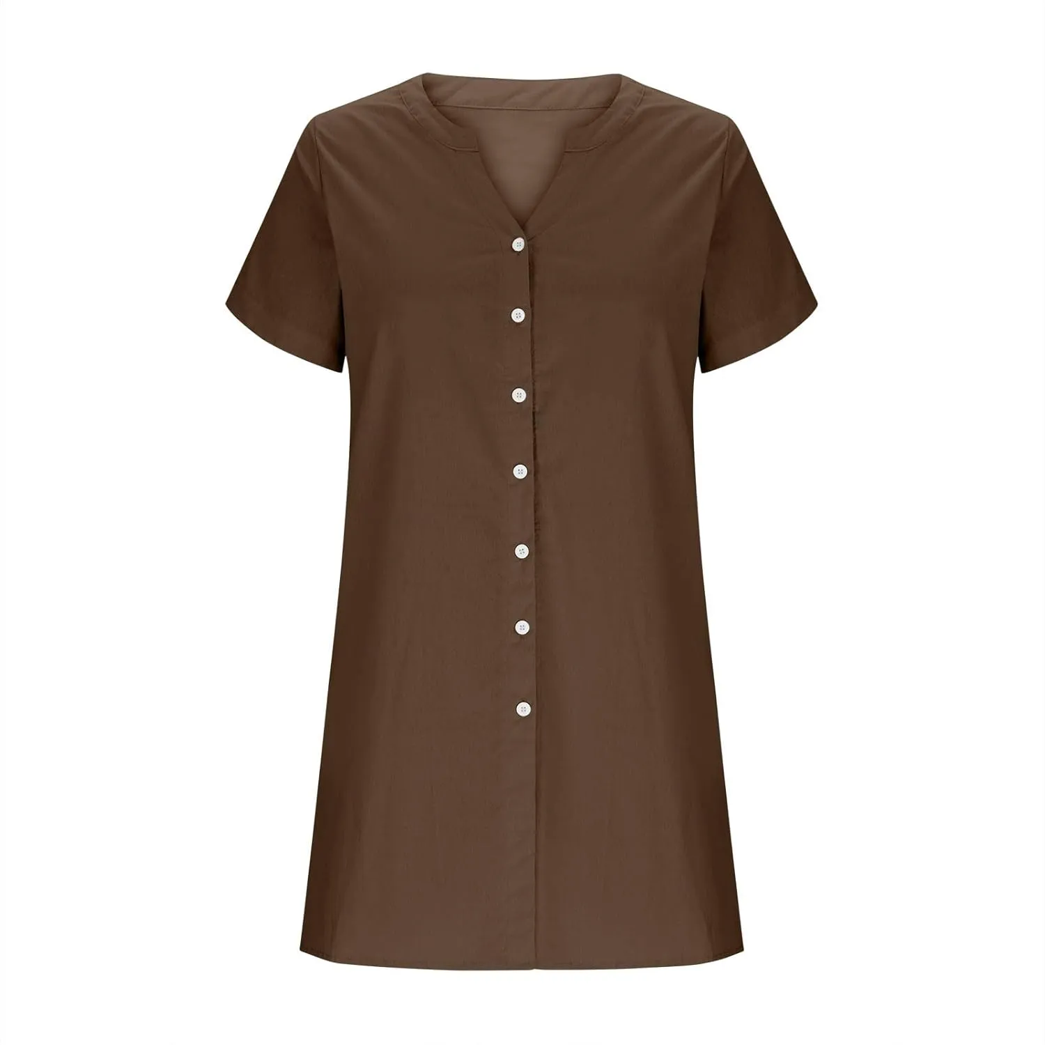 Women Button Down T Shirt Dress 2025 V-Neck Short Sleeve Mini Dress Business Casual Work Shift Dresses with Pockets