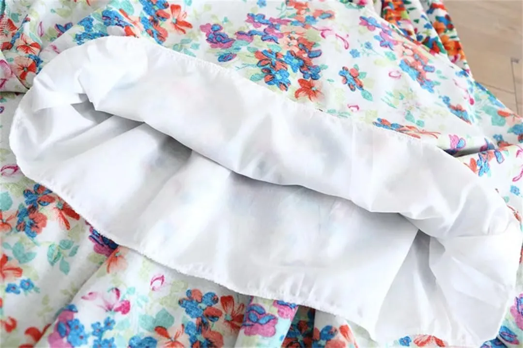 Women Cotton Linen Print Pleated Skirt Vintage Elastic Waist Loose Casual Midi A-Line Skirts
