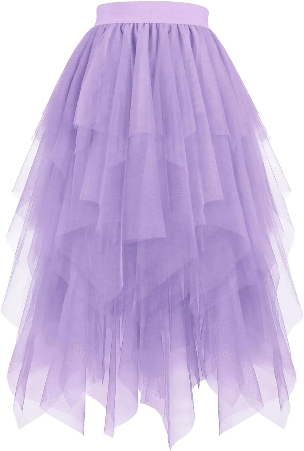 Women Fashion Layered Tulle Skirts, High Waisted Irregular Hem Midi Skirts Tutu Layered Puffy Fairy Skirts Party Clothes