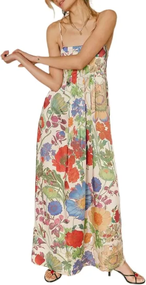 Women Floral Maxi Dress Sexy Spaghetti Strap Sleeveless Backless A-Line Flowy Long Dresses Summer Sundress