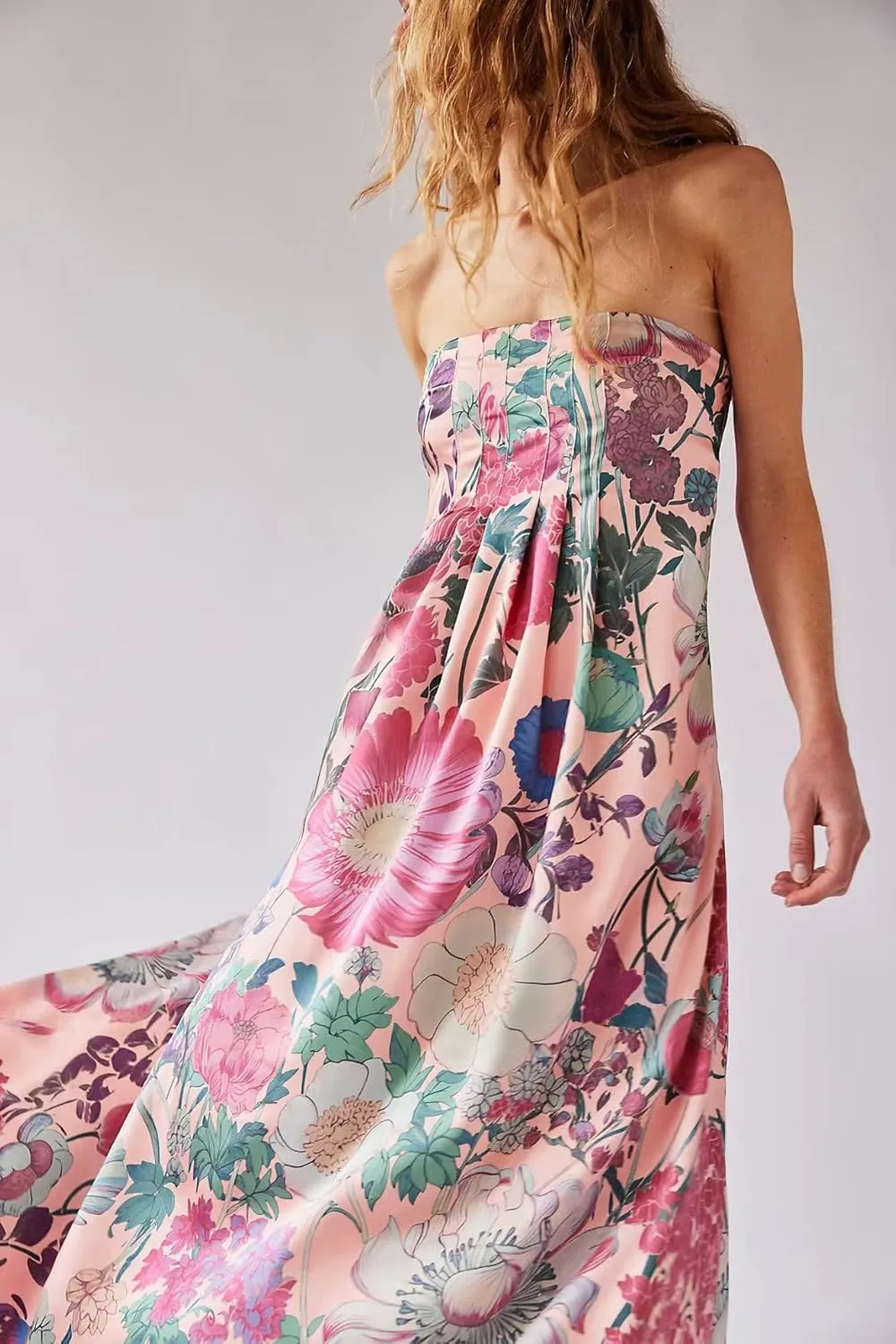 Women Floral Maxi Dress Sexy Spaghetti Strap Sleeveless Backless A-Line Flowy Long Dresses Summer Sundress