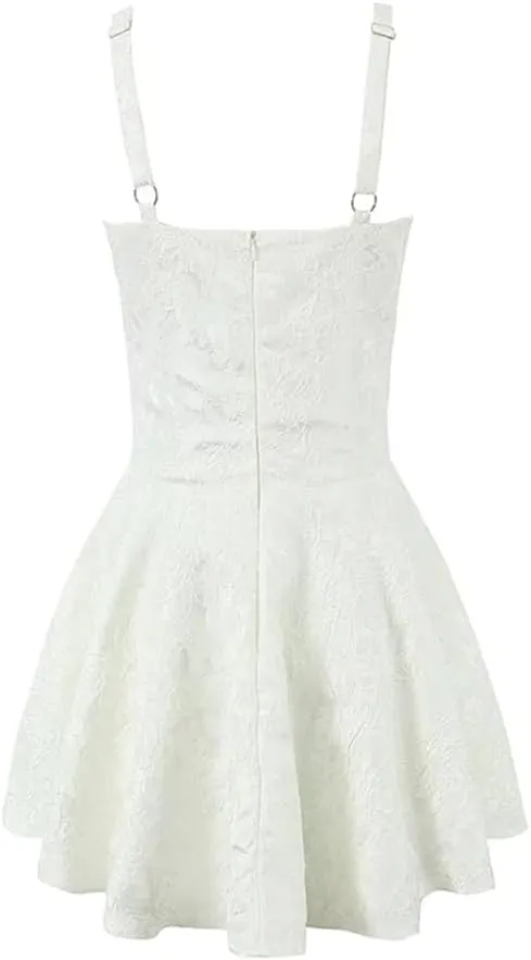 Women Lace Spaghetti Strap Trim Mini Dress Sleeveless Low Waist Floral Dresses Summer Party Robe