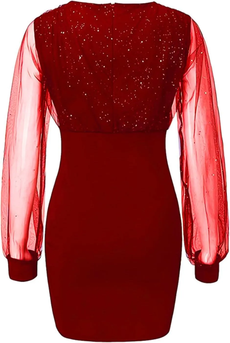 Women Sexy Sequin Dresses V Neck Mesh Long Sleeve Bodycon Dress 2023 Trendy Party Night Out Club Midi Dresses