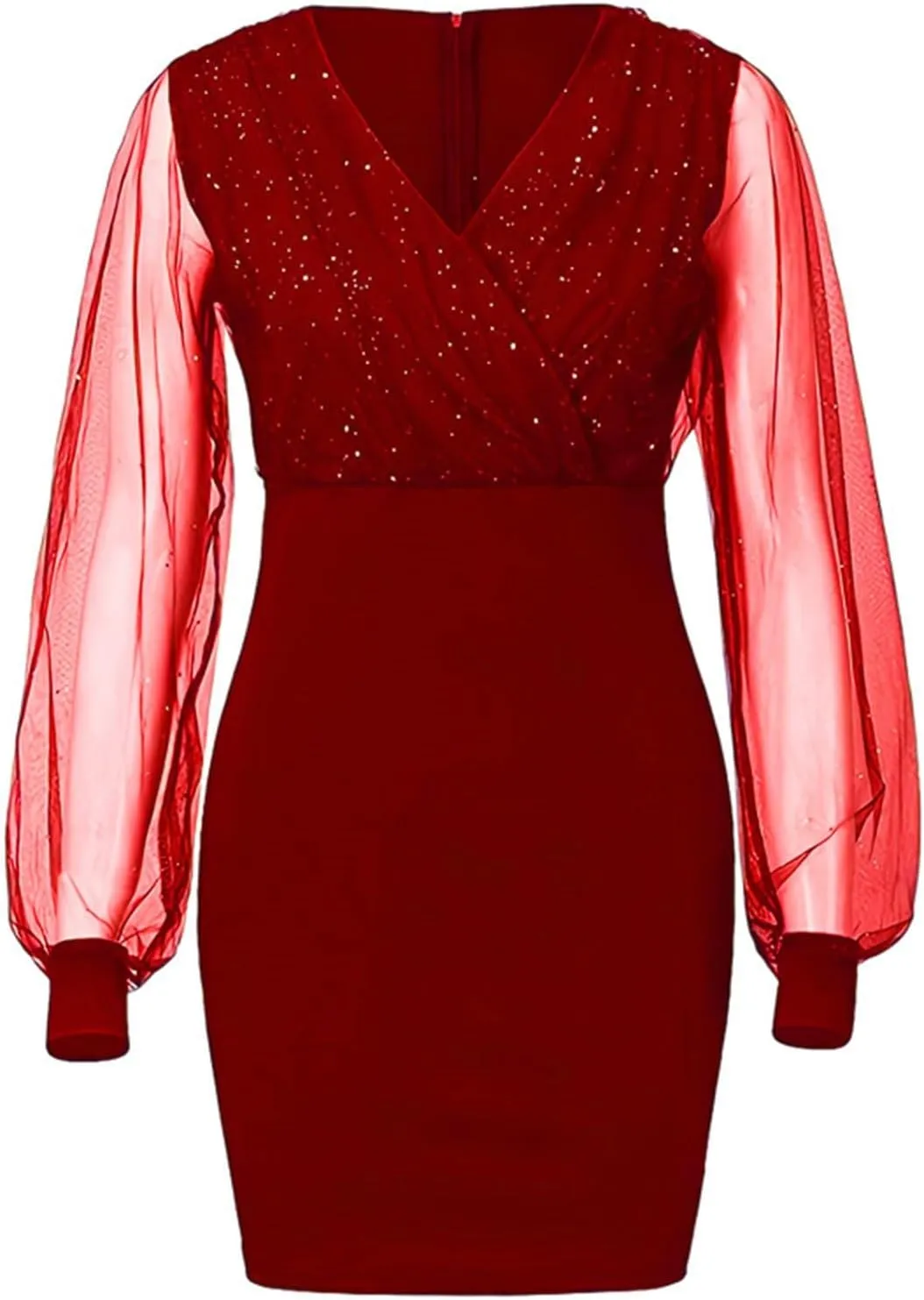 Women Sexy Sequin Dresses V Neck Mesh Long Sleeve Bodycon Dress 2023 Trendy Party Night Out Club Midi Dresses