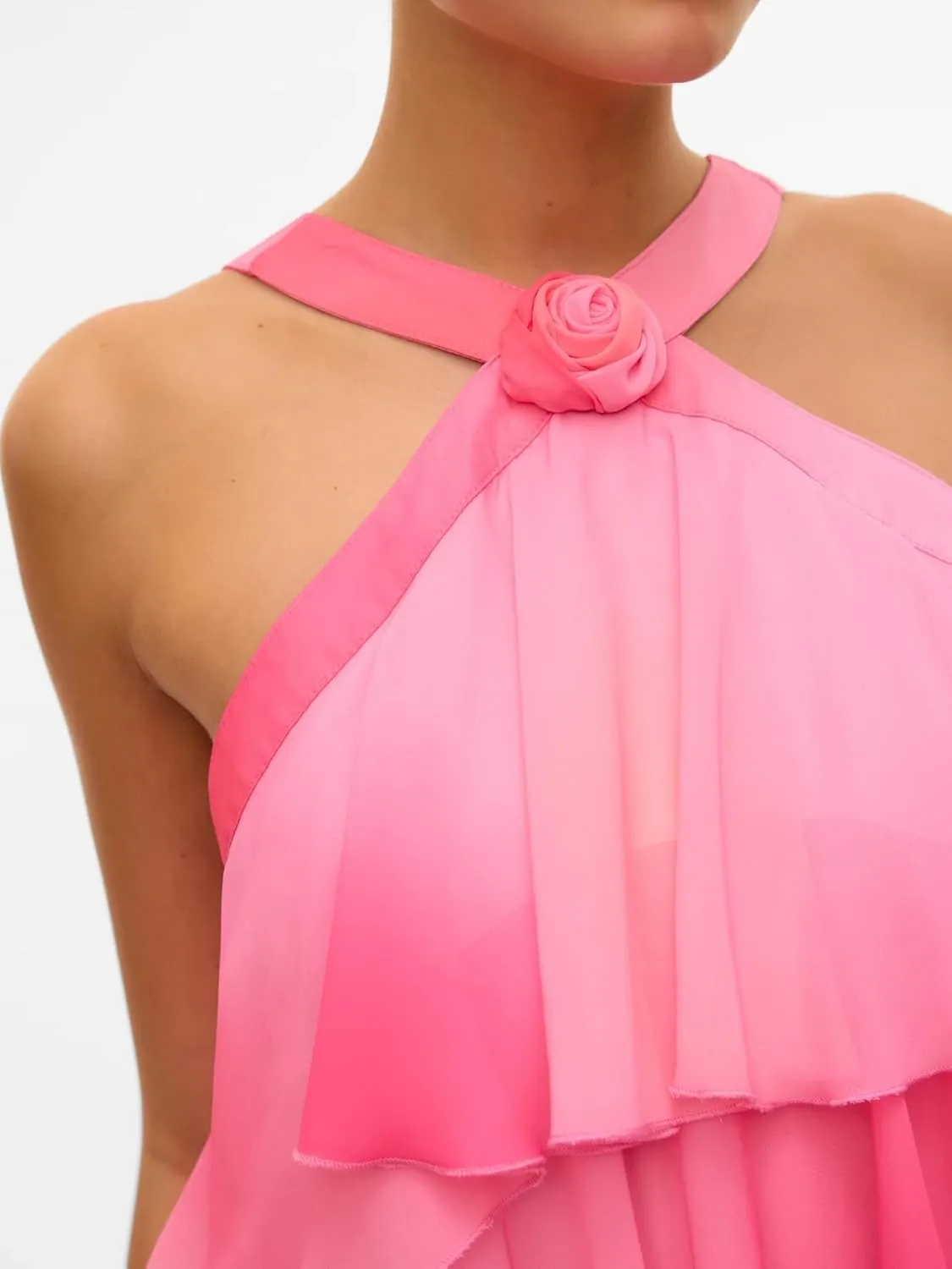 Women Y2K Ruffle Tiered Mini Dress Halter Layered Chiffon Short Dress Cute Smocked A Line Midi Dresses Beach