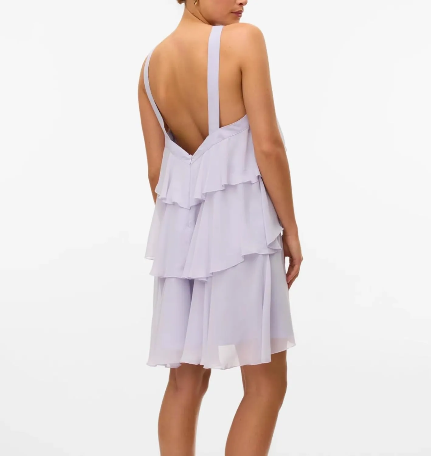 Women Y2K Ruffle Tiered Mini Dress Halter Layered Chiffon Short Dress Cute Smocked A Line Midi Dresses Beach