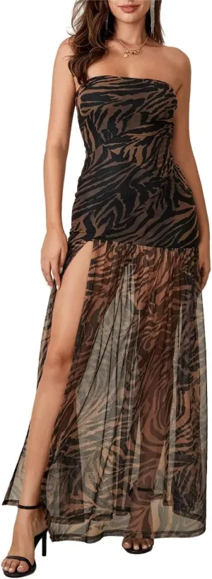 Women Y2k Strapless Maxi Dress Floral Print Tube Long Dress Boho Beach Sundress Going Out Streetwear