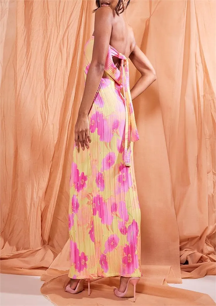 Women Y2k Strapless Maxi Dress Floral Print Tube Long Dress Boho Beach Sundress Going Out Streetwear