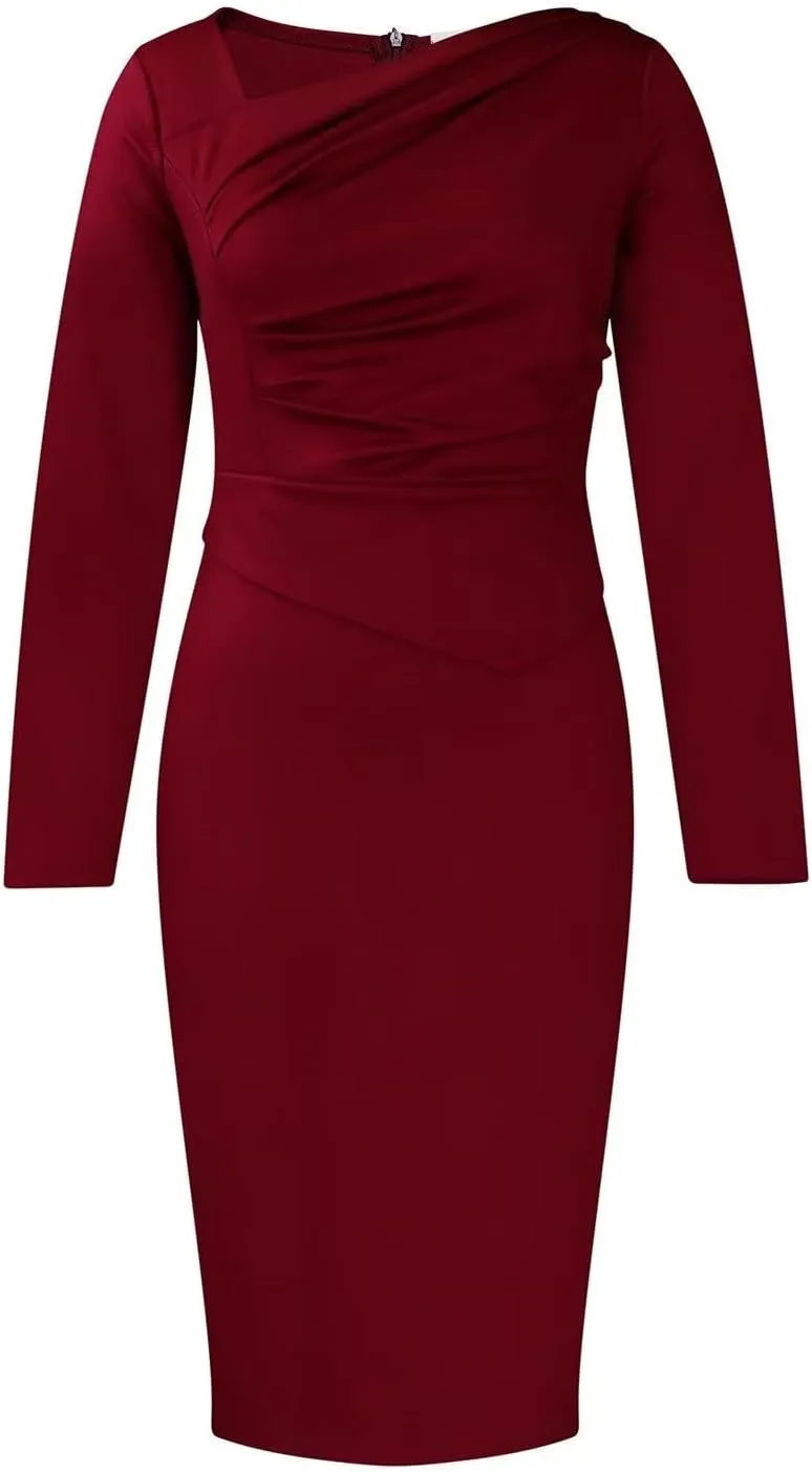 Women's Bodycon Pencil Dress for Cocktail Party Long Sleeve Elegant Midi Dresses Fitted Vintage Church Dresses