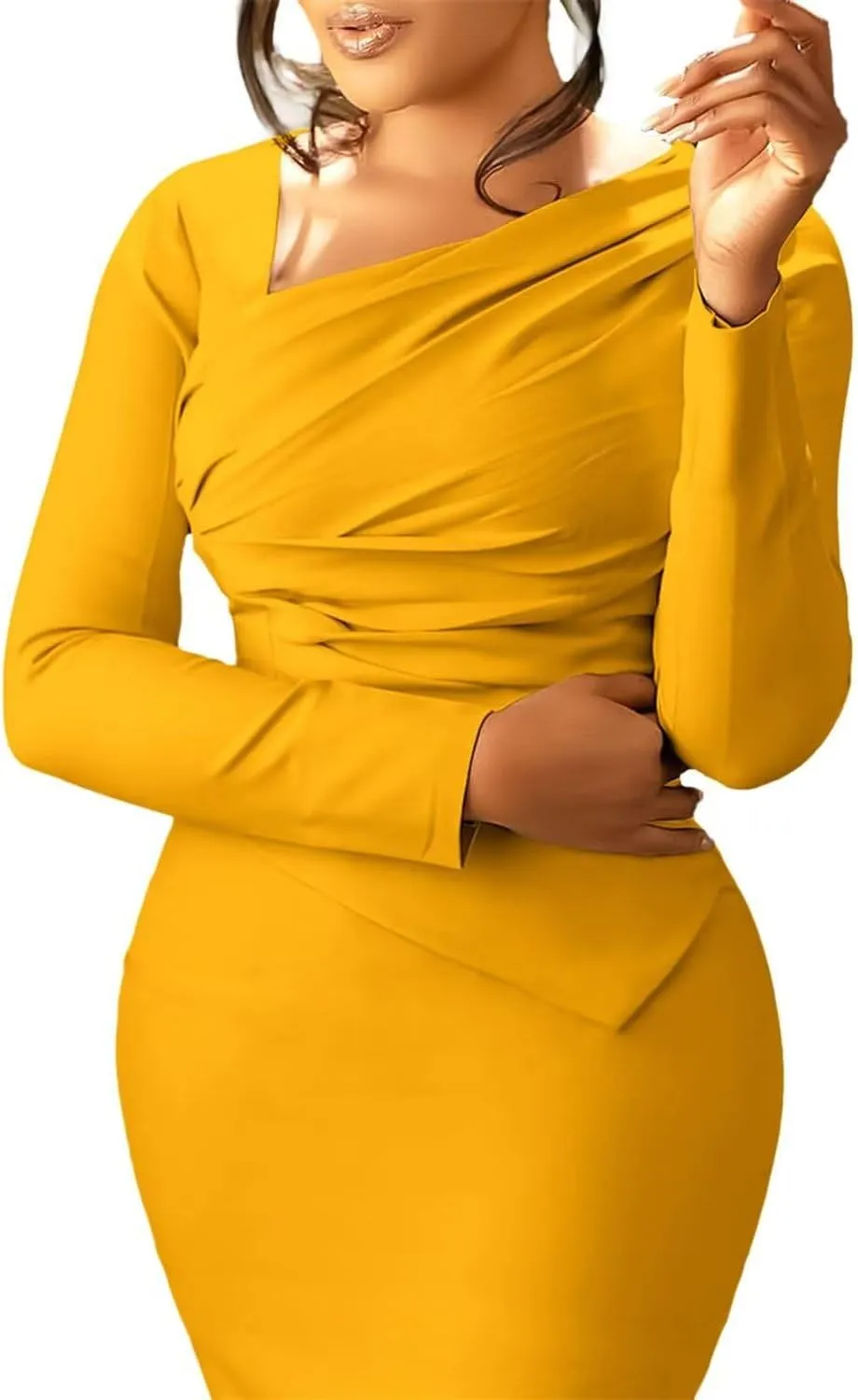Women's Bodycon Pencil Dress for Cocktail Party Long Sleeve Elegant Midi Dresses Fitted Vintage Church Dresses