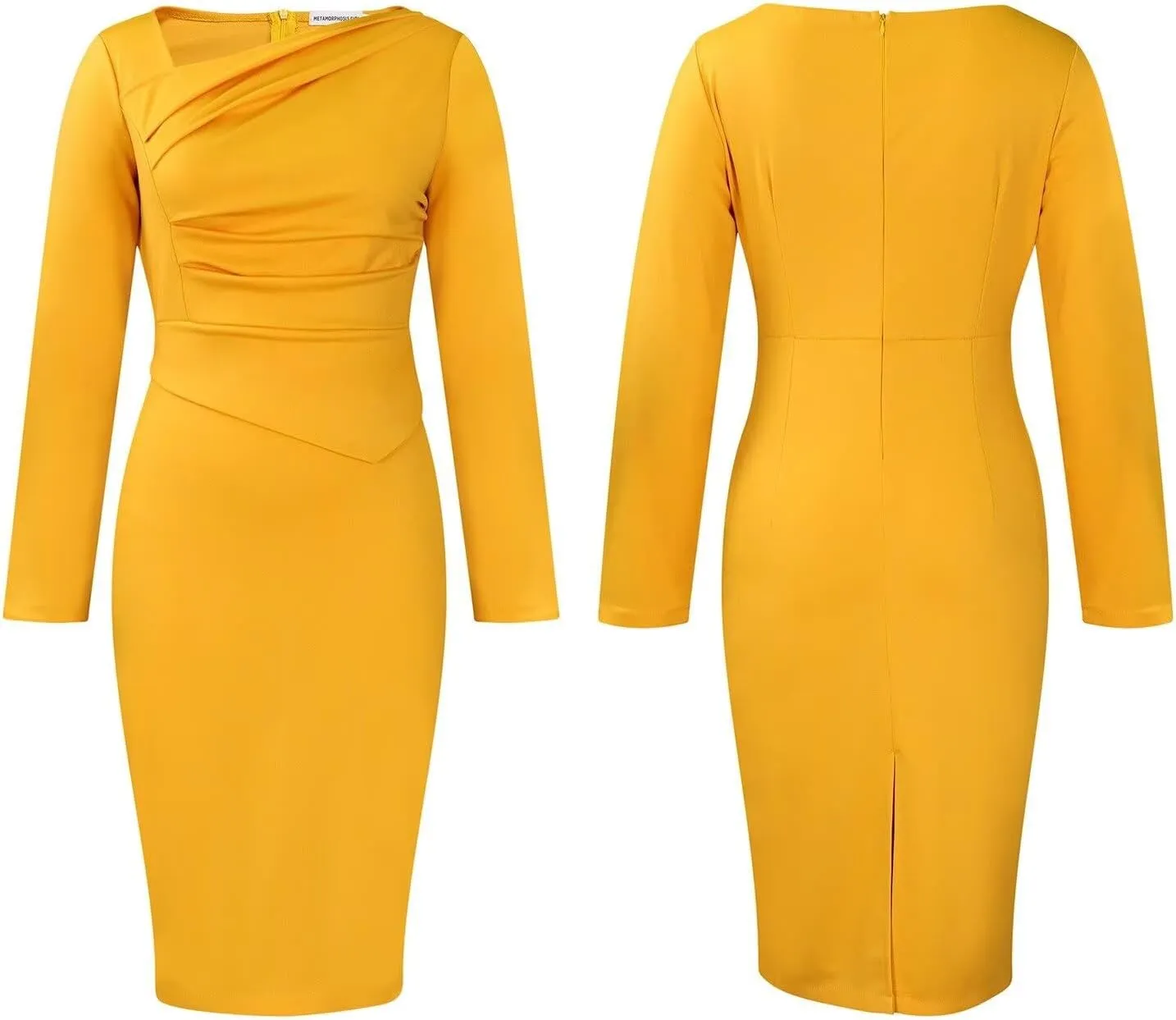 Women's Bodycon Pencil Dress for Cocktail Party Long Sleeve Elegant Midi Dresses Fitted Vintage Church Dresses