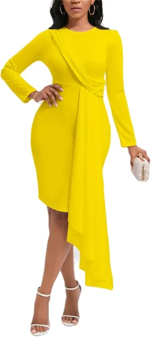 Women's Bodycon Pencil Dress for Cocktail Party Long Sleeve Elegant Midi Dresses Fitted Vintage Church Dresses