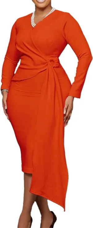 Women's Bodycon Pencil Dress for Cocktail Party Long Sleeve Elegant Midi Dresses Fitted Vintage Church Dresses