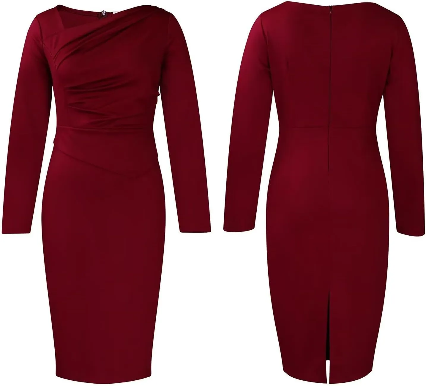 Women's Bodycon Pencil Dress for Cocktail Party Long Sleeve Elegant Midi Dresses Fitted Vintage Church Dresses