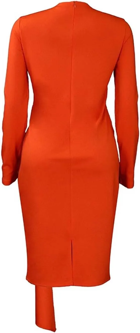 Women's Bodycon Pencil Dress for Cocktail Party Long Sleeve Elegant Midi Dresses Fitted Vintage Church Dresses