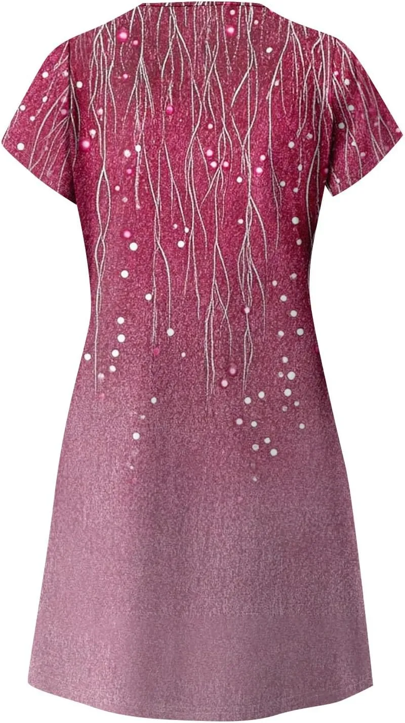Women's Bohemian Floral Print Summer Dress with Pockets Short Sleeve V-Neck Casual Loose Fit Sundress